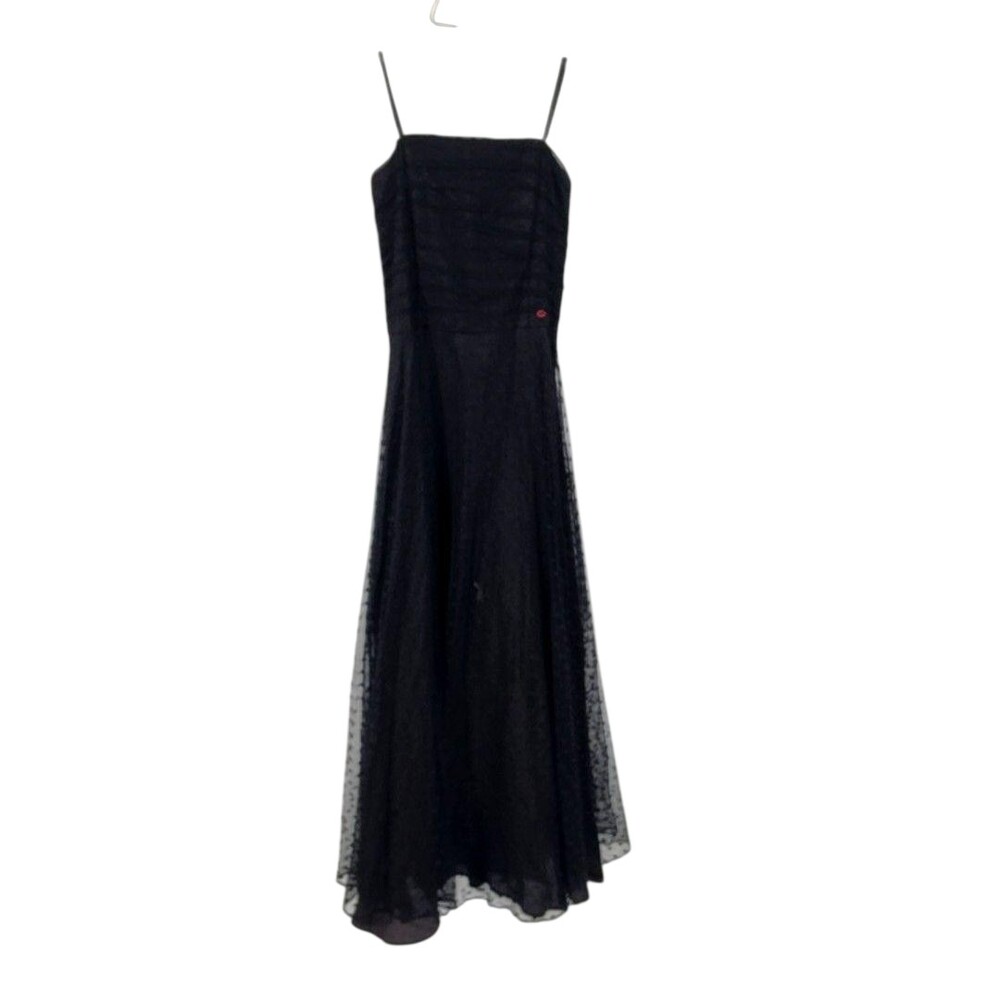 Vintage Scott McClintock Dress Sz 4 Black Polka Dot Tulle Ball Gown Formal FLAW